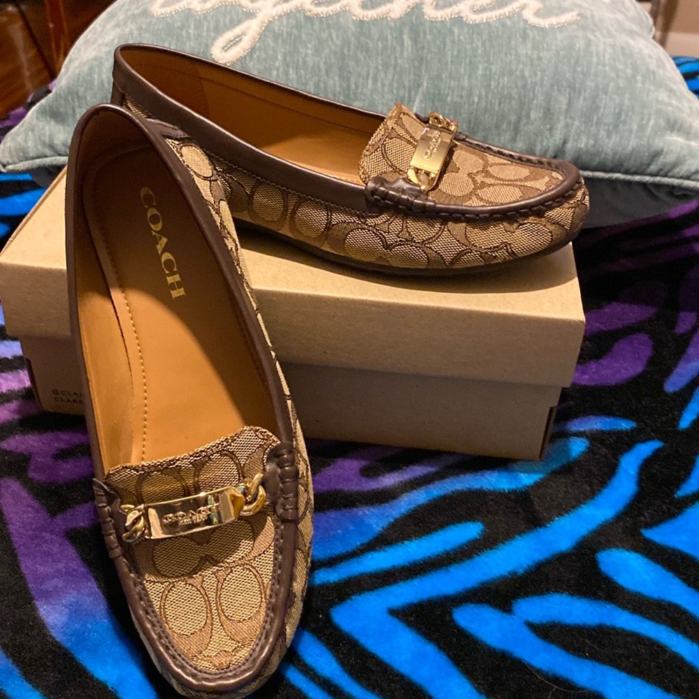 Coach Canvas Logo Brown Shoes with Buckle Size 8B